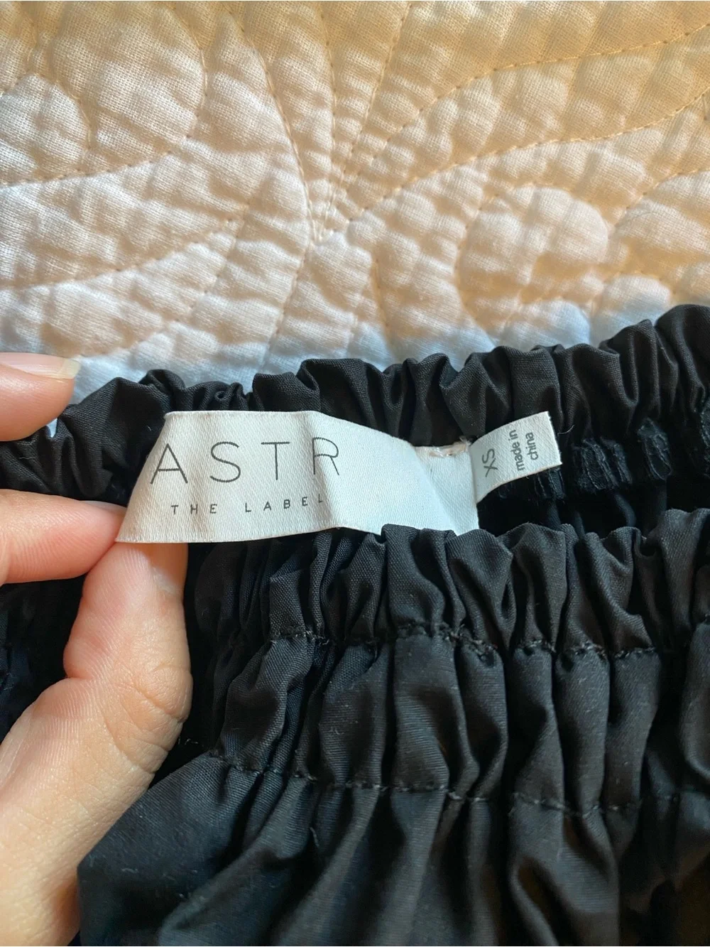 ASTR Black Puff-Sleeve Smocked Peplum Top
